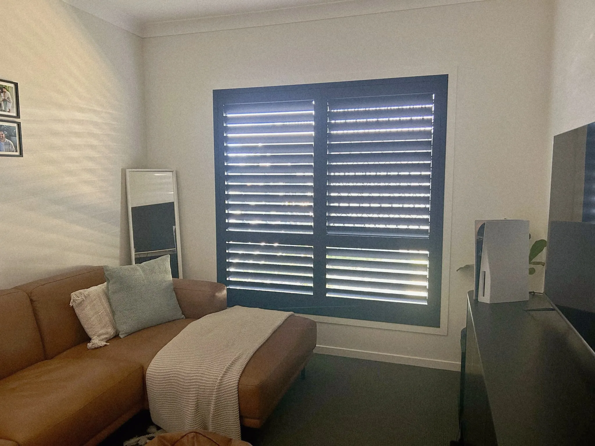 Custom plantation shutters lounge Newcastle