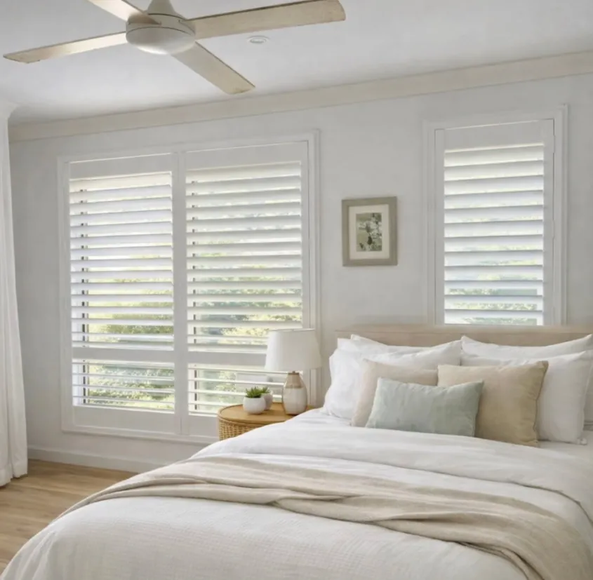 Plantation shutters Newcastle master bedroom