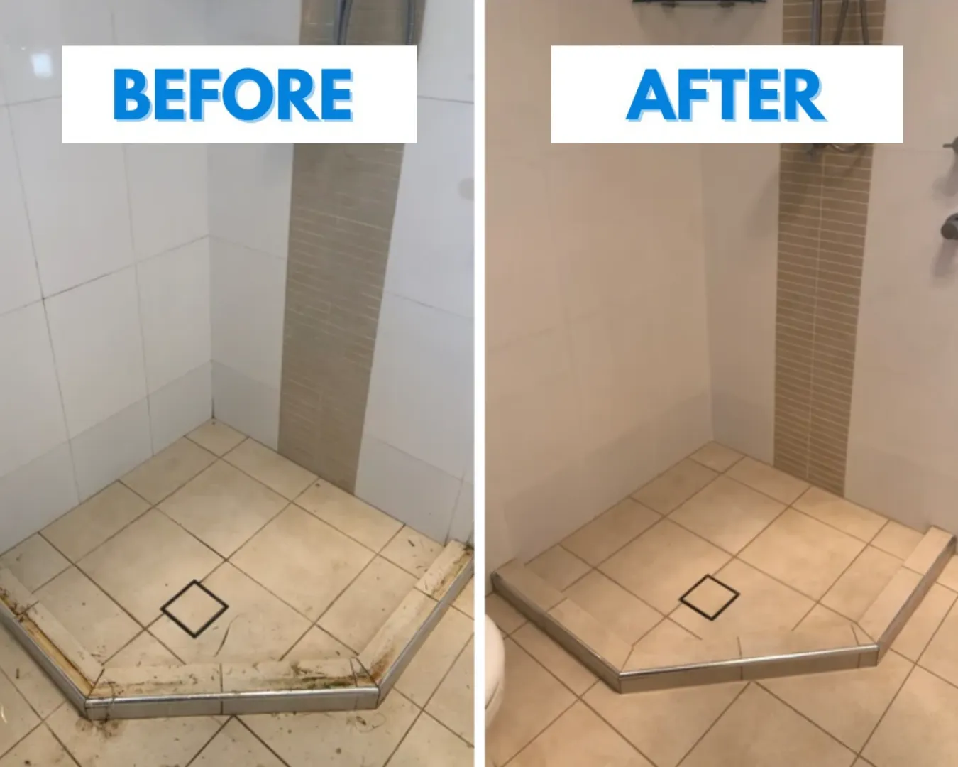 Fresh grout lines after shower regrouting