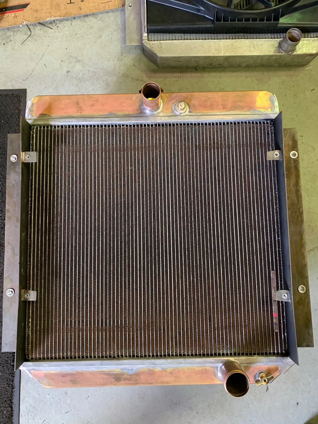 Copper radiator core before finishing — raw copper tanks