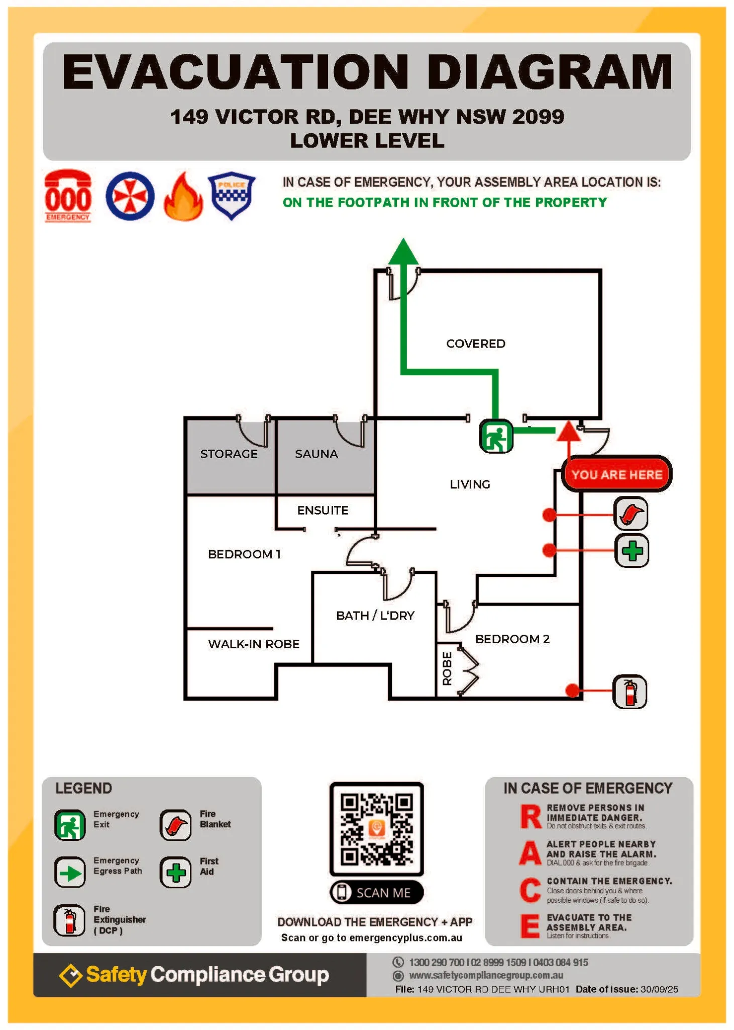 STRA evacuation diagram in corner frame