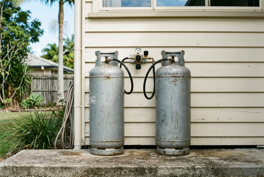 Two LPG gas bottles beside a Queensland house
